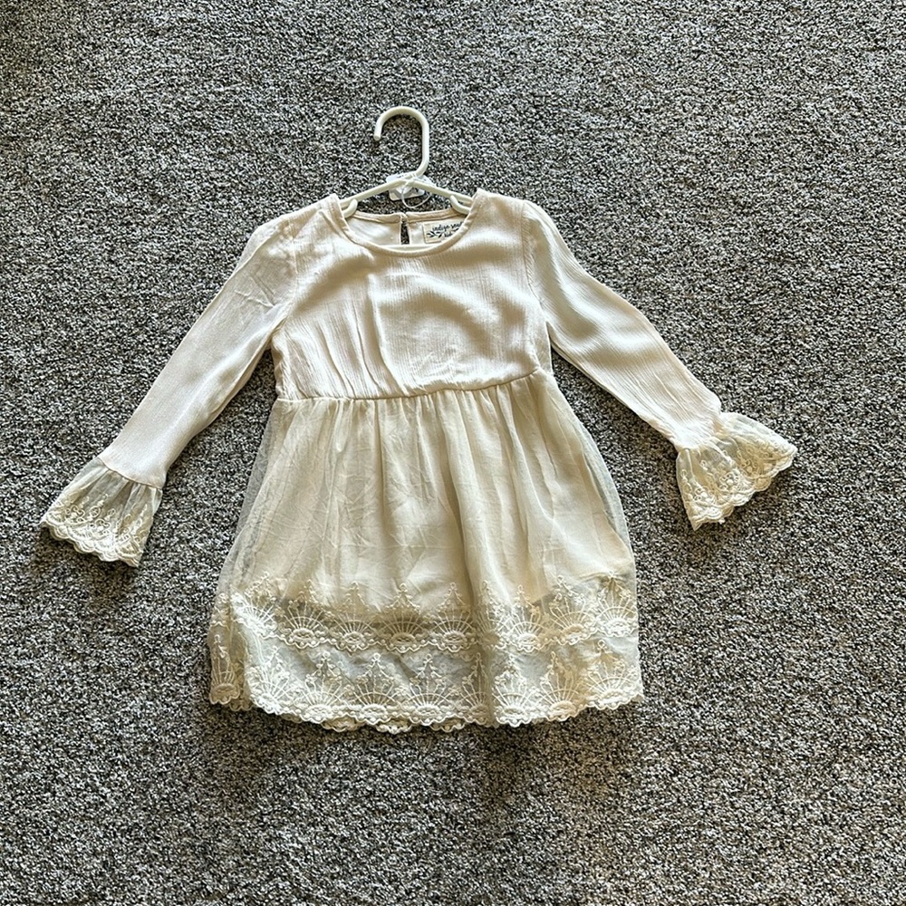 BNWT Indigo Soul Girl's Lace Overlay LS Ecru Dress Size 4 DARLING DRESS!!